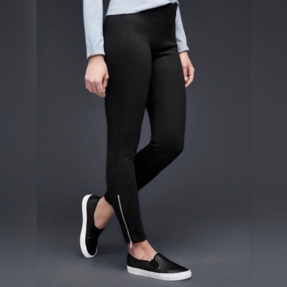 GAP True Black Ponte Leggings with Zipper Accent~EC